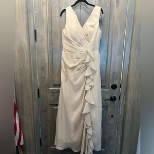 #8057. HY Women's Sand Chiffon Maxi Dress w/Ruching & Corset Back. Size L